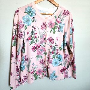 Charter Club Cardigan Sweater Pink Beaded Floral Button Front Women's XL
